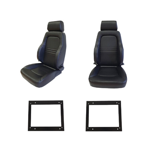 4x4 PU Leather Black S3 Seats + Seat Rails for Toyota LC 75-79 Series w/ Adaptors