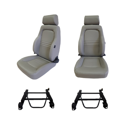 Pair Adventurer 4x4 PU Leather Grey S3 Seats for LC80 Series 1992-98 + Adaptors