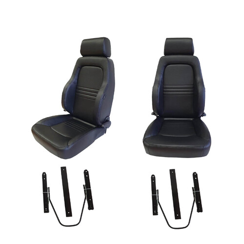 Pair Adventurer 4x4 PU Leather Black S3 Seats suits for Nissan D22 Navara