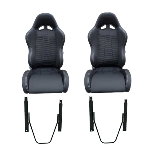 Autotecnica Sports Racing Bucket Seats + 2 x Universal Sliding Rails - Brand New