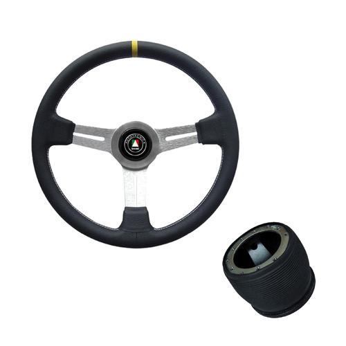 Classic Black Leather Steering Wheel Alloy Spokes Suits Ford XR XT with Boss Kit