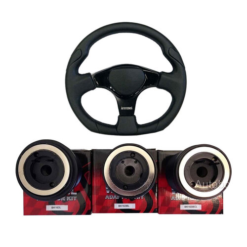 Maloo Black PU Leather 350mm Autotecnica Steering Wheel w/ SAAS VR Boss Kit Ute