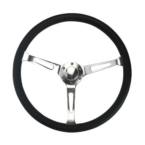 SAAS 15in Classic Deep Dish 380mm Steering Wheel Satin Slot Spokes Resto Muscle