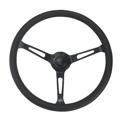 SAAS 15in Classic Deep Dish 380mm Steering Wheel Black Slot Spokes Resto Muscle