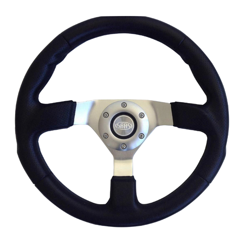 SAAS OCTANE SPORTS STEERING WHEEL 350MM Black WITH ALLOY SILVER SPOKES HQ XT XR