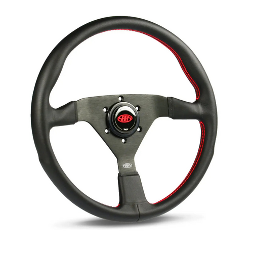 SAAS Steering Wheel Leatherette 14" ADR Black Spoke Red Euro Stitch