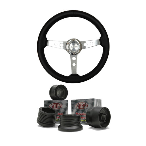 SAAS RETRO Black SPORTS STEERING WHEEL 350mm  and VS Commodore BOSS KIT UTE