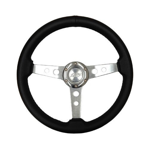SAAS SOFT LEATHER RETRO Black Sports Steering Wheel ALLOY SPOKES 350mm Classic