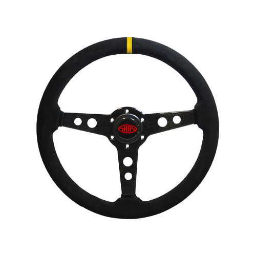 SAAS Suede Leather Retro Black Sport Steering Wheel Black Spokes 350mm Indicator