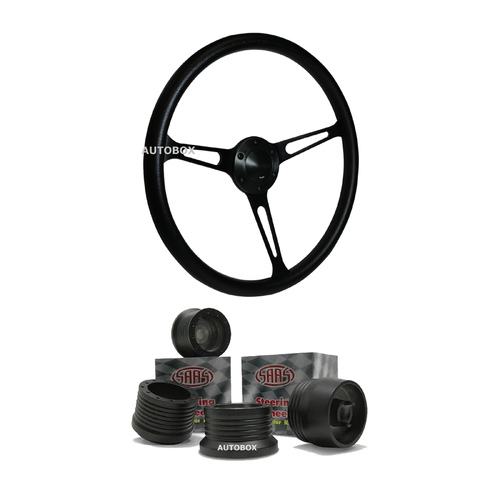 SAAS Classic Black Steering Wheel 380mm w/ Boss Kit Suits Nissan GQ Patrol