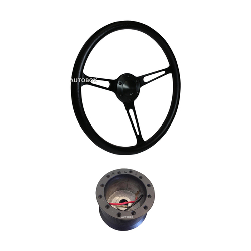 SAAS Classic Black Polished Slotted Steering Wheel 380mm Falcon XR XT Boss Kit