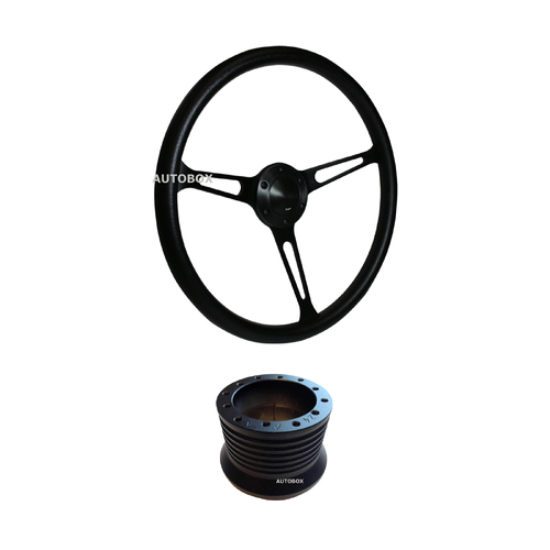 SAAS Classic Black Polished Slotted Steering Wheel 380mm Dish HQ HX HZ Boss Kit