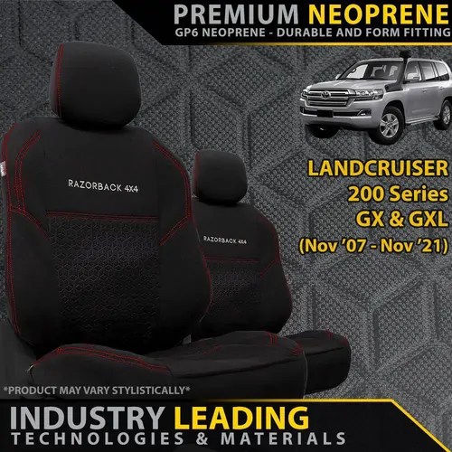 Razorback 4x4 Premium Neoprene Front Row Seat Covers for Toyota Landcruiser 200 Series