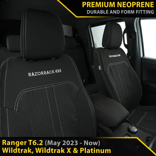 Razorback 4x4 Platinum Premium Neoprene 2x Front Row Seat Covers for Ford Next-Gen Ranger T6.2 Wildtrak, Wildtrak X